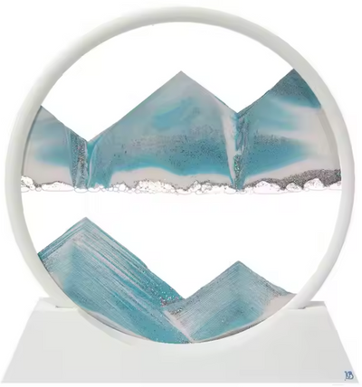 KB Collection moving sand art Deep Sea Ice Age. An arctic adventure to the sea, White frame blue and silver sands.