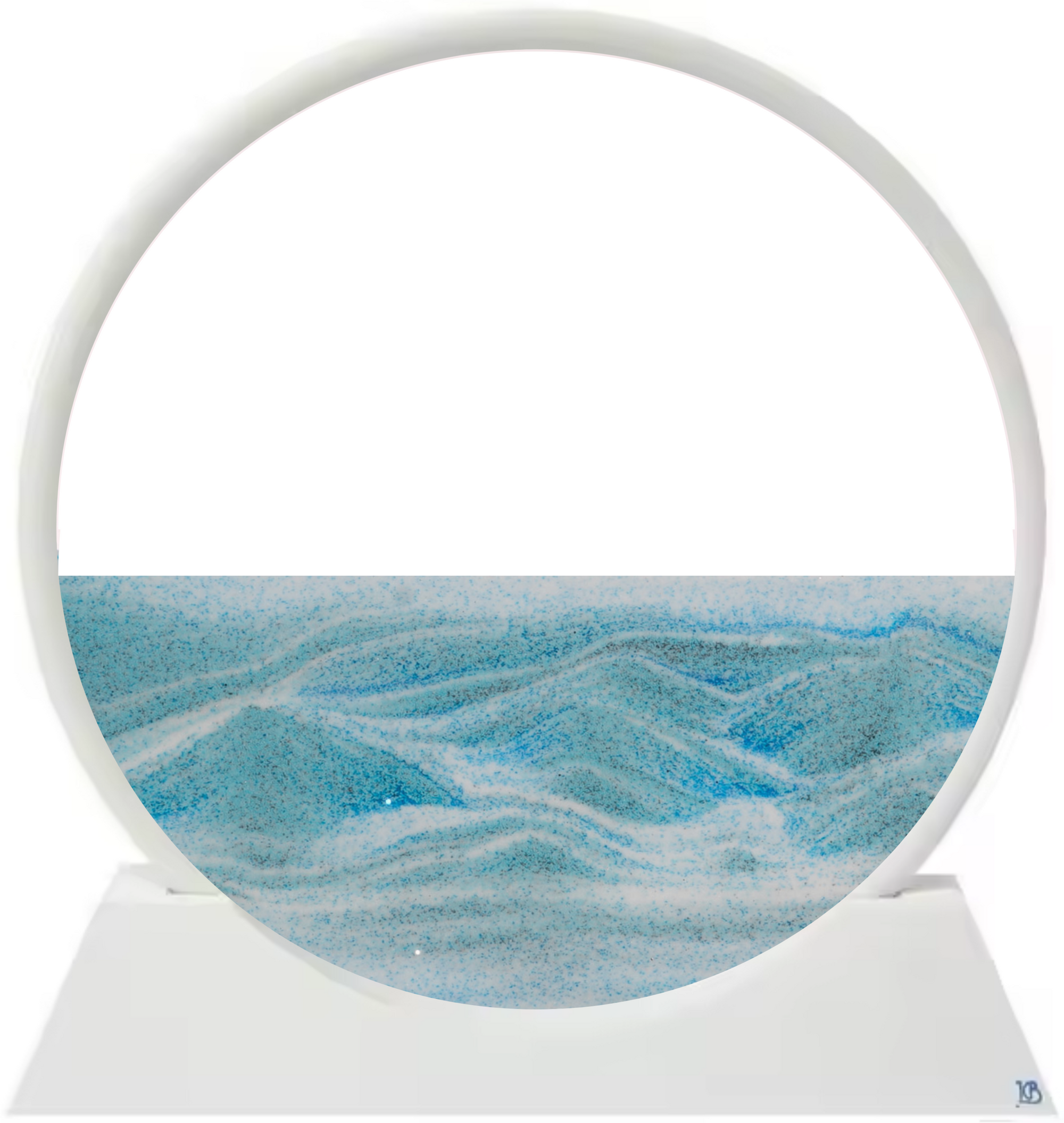 New Deep Sea Ocean View Moving sand art , White frame, sand blend reminiscent of the ocean