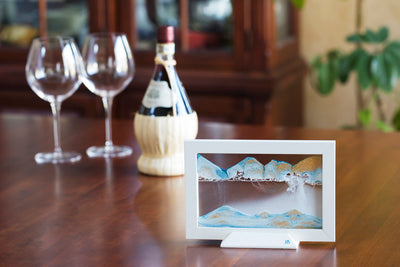 Picture of KB Collection Silhouette Blue Ocean Sand Art with wine- By Klaus Bosch sold by MovingSandArt.com